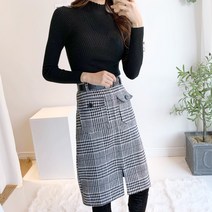 요시아나 [세일] [당일발송] 니트탑과 체크스커트와 벨트 쓰리피스 SET