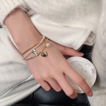 염주종류 슈퍼 밸류 멀티 레이어 진주 하트 접힌 팔찌 패션 주얼리 파티 소녀의 손목 액세서리 여성용, 01 H1004