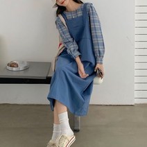멜빵 원피스 A라인핏 캐주얼 포인트 포켓 롱원피스