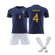 2022 카타르 월드컵 프랑스 홈 유니폼 벤제마 10 음바페 팬판 축구복 세트, 4번 바라네+스타킹
