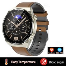 스마트워치 하이트론 ECG+PPG 남성 세 가지 높은 레이저 건강 심박수 혈압 피트니스 스포츠 팔찌 방수, 6.Brown leather