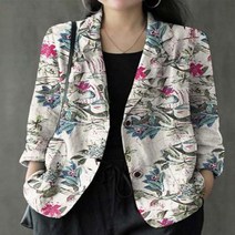 블레이저 우아한 여성 인쇄 블레 이저 캐주얼 싱글 버튼 블라우스 가을 코트 긴 소매 보헤미안 꽃 재킷 대형