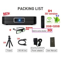 4k빔프로젝터 블루투스빔프로젝터 단초점빔프로젝터 WZATCO-D1 DLP 미니 3D 프로젝터 32G 안드로이드 5G 와이파이 300 인치 빔 LED 스마트 포켓 시네마 풀 HD 1, D1 2pcs 3D glass 2