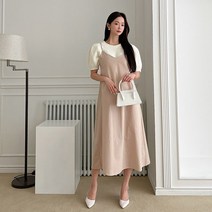 퍼니걸스 6236 베이직 린넨 뷔스티에 무지 롱 나시 원피스 여성의류