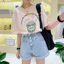 [브랜들리] 팝콘 라운드 반팔 티셔츠_차콜 베이지
