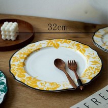 명품식기세트 테이블웨어 집들이 유럽 스타일 세라믹 플레이트 빈티지 고급 꽃 인쇄 서양 음식 디너 애프터눈 티 디저트 식기, F-32cm