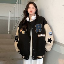MOSAIRATION신상 봄 패션 루즈핏 야구점퍼 패션 레터링 학원풍 곰돌이 야구복 캐주얼 코트 여성