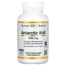 캘리포니아 골드 뉴트리션 크릴 오일 오메가 3 딸기레몬향 1000mg 소프트젤 120정 하루 1정 4개월분 아스타잔틴 함유, 1000 mg, 120 Count