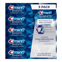 Crest 3D 화이트 고급치약 트리플화이트닝 구취중화 충치예상 향균성 건강한치아관리 필수템 158g 5개