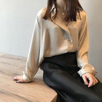 제이앤티 실크 새틴 드레이프 블라우스