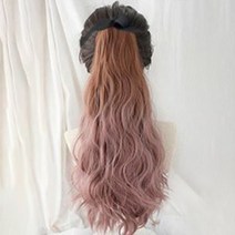 가발위드 웨이브 히피 끈 포니테일 가발, 1개, 투톤라이트핑크