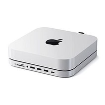 Satechi SSD 슬롯이 있는 Type-C 스탠드 & 허브 M.2 SATA SSD 수용(실버) USB-C 데이터 포트 MicroSD 카드 리더 USB-A 이어폰 잭(2020 M1 Mac Mini 대응)