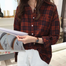 오너클랜 여성 2색 코튼 체크 남방 긴팔셔츠