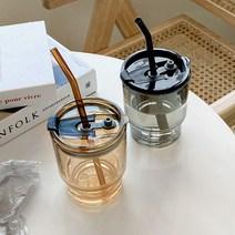 포시즌스 홈 셀프 빨대 달린 커피 유리잔, 노란색 450ML