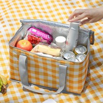 리빙공감 빅 체크 보냉백 도시락 가방, 옐로우, 1개
