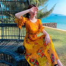 메이크 여름 휴양지 롱 예쁜 해변 휴가 실크 원피스