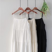 부드러운 60수 아사 면 샤링 캉캉 레이스 여름 레이어드 롱 끈나시 조절 속 이너 원피스