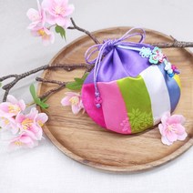 오색 전통 설날 용돈 어린이집 선물 미니 색동 공단 원형 복주머니, 11 공단 자주색, 오색 전통 복주머니