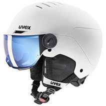 헬멧 일본직구 uvex 스키 스노우보드 바이저 헬멧 무광택 컬러 다이얼식 사이즈 조절, 화이트/블랙 매트, 코뿔소홍당무 매트