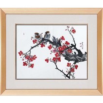 진품 / 진품 그림 할인판매 매화그림 홍매화 생기 그림 액자 거실 침실 공부방 서재 사업장 출세 등용 사군자 한국화 동양화그림, 6번 고급 골드액자 (추천)