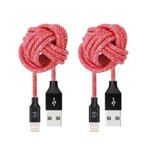 코디스토어 1+1 티타늄 페브릭 아이폰 8핀 고속 충전케이블 2M, 1세트, 레드