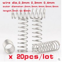 20pcs 와이어 직경 0.2mm 0.3mm 0.4mm 스테인레스 스틸 압축 스프링 304 SUS Y 형 로터 리턴, [01] 0.3mm, [02] 4mm, [09] 20mm, 09 20mm_01 0.3mm_02 4mm