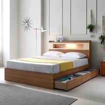 파로마 비비드 LED 편백나무 멀티수납침대, 비비드 멀티수납침대-프레임만(오크)