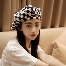 화가캡 모자 울 겨울 털 복고풍 베일리 펑키 바둑판 체크 베레모 여 여름