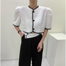트렌디한 배색 퍼프 숏 코트