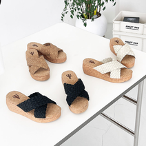 코르크 슬리퍼(6cm) 웨지 X자 통굽