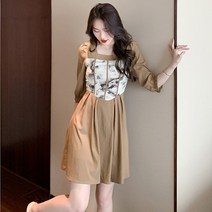 Amaethon 여성 퍼프소매 꽃무늬 미니 원피스