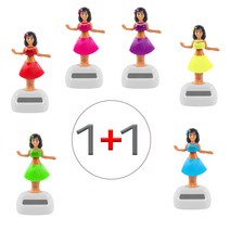 [1+1] (캐릭터 노호혼 A타입1p+1p) 하와이 훌라걸 태양열 플립 플랩 햇빛 자동차 차량용 인테리어 장식 소품 흔들흔들 인형, 핑크1P, 옐로1P