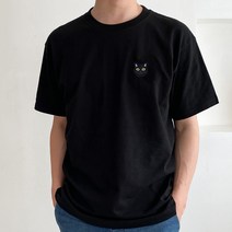 멋지군 17수 라운드 고양이 자수 면 반팔 티셔츠