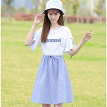 FANSYLI 중학생여여름한국판원피스소녀 스위트귀여운학생치마1024호 5F