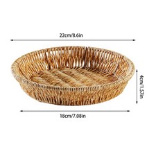 나무 손잡이가있는 손으로 짠 등나무 보관함 둥근 고리 버들 바구니 빵 음식 접시 과일 케이크 플래터 저녁 식사 서빙 트레이, s