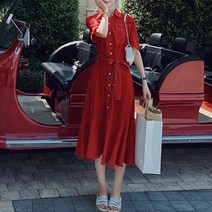 노이디제이 화이트 스티치 플레어 미디 원피스 INO285A X