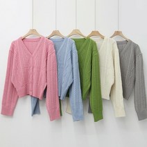[KT알파쇼핑]로그 국산 여성 세미크롭 꽈배기 단추Y오픈 니트 가디건 JLE-WCD-2280-베이지