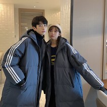 패딩 커플 하프기장 오버사이즈 남녀 후드 루즈핏 롱패딩 경량패딩