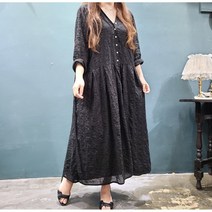 아사면 블랙 루즈핏 단추 로브 가디건 롱 원피스
