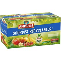 프랑스직구 ANDROS - 과일 컴포트 - 용 가능한 박 - 라이트닝 - 사과 + 사과 + 사과 + 바나나 + 사과 / 딸기 + 사과 / 바닐라 맛 - 어린이 및 아기 간식용 아이디얼 - 20개 한 팩, 수량, 상세참조