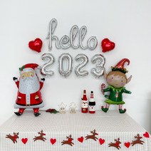 쏙쏙마켓 헬로 2023 산타와 요정 풍선 장식 세트 새해 크리스마스, 실버 세트