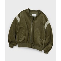 PLACE STUDIO 오버사이즈 블루종 레더 배색 바시티 자켓 점퍼 [카키] Oversized Blouson Leather Matching Varsity Jacket Jumper
