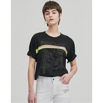 헤지스레이디스 20SS 헤지스레이디스 HSTS0B732BK 블랙 프린트배색 면 반팔티셔츠