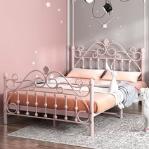 b1936 북유럽 철제 침대 프레임 공주풍 앤틱 인테리어 감성, 100cmX200cm/화이트/로우