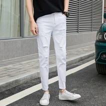 무릎 바지에 구멍이있는 가을 검은 색 남성 트렌드 슬림 거지 피트 보세보새저렴한청바지