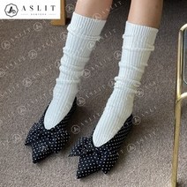 [애슬릿] 왕 리본 포인트 토드 벨벳 트위드 플랫 슈즈