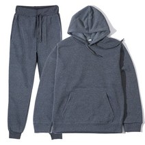 두 조각 세트 캐주얼 양 털 Tracksuit 남자 여자 겨울 여자 세트 대형 후드 긴 소매 까마귀 스포츠 바지, 오메 그레이_XL