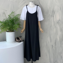 행복여 사선 절개 리본 끈 와이드 점프 슈트