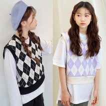 와이본 주니어-AB봄 아가일 조끼 / 짧은 숏 크롭 기장 스타