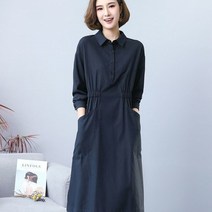 린넨 카라 허리 밴딩 반팔 긴팔 원피스